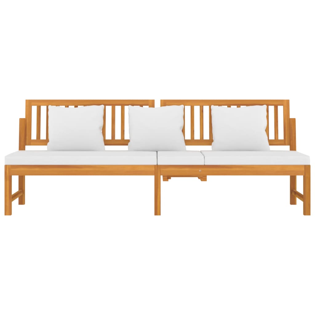 Sofá cama con cojín madera maciza acacia crema 200x60x75 cm