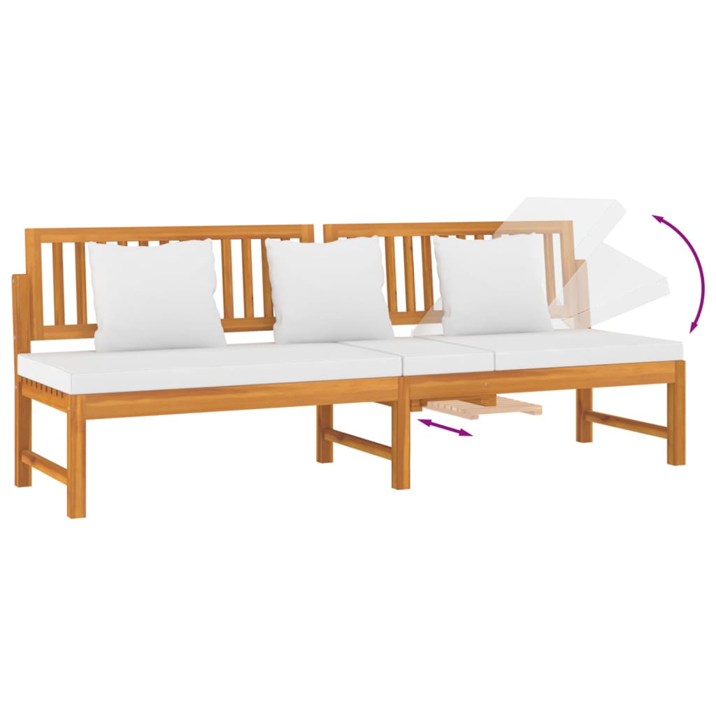 Sofá cama con cojín madera maciza acacia crema 200x60x75 cm
