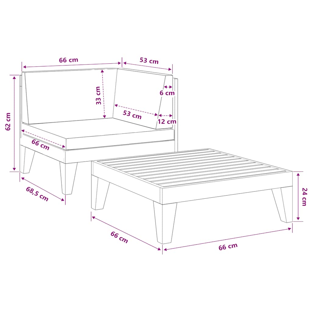 Muebles de jardín 2 piezas con cojines madera maciza de acacia