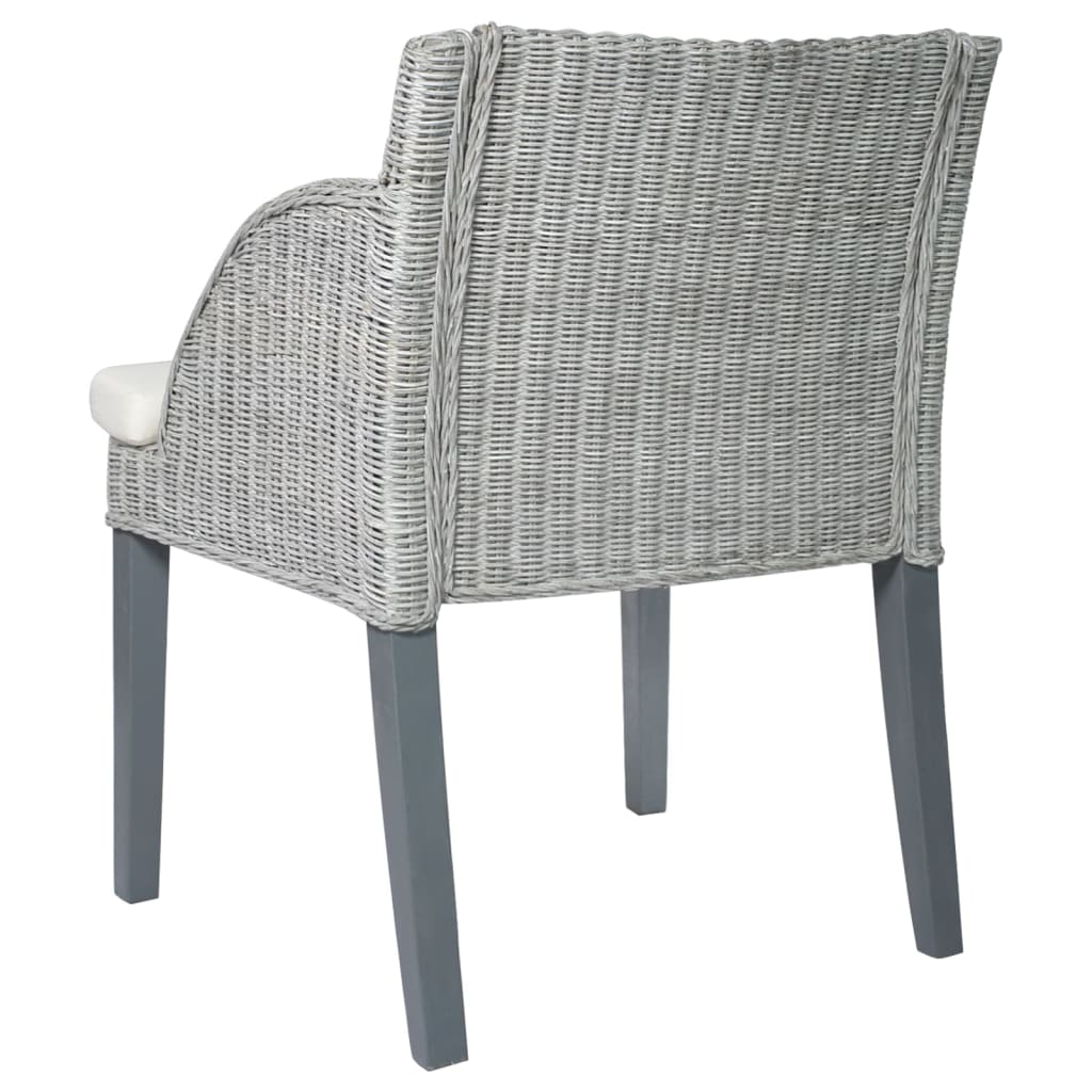 Silla de comedor con cojín ratán natural gris