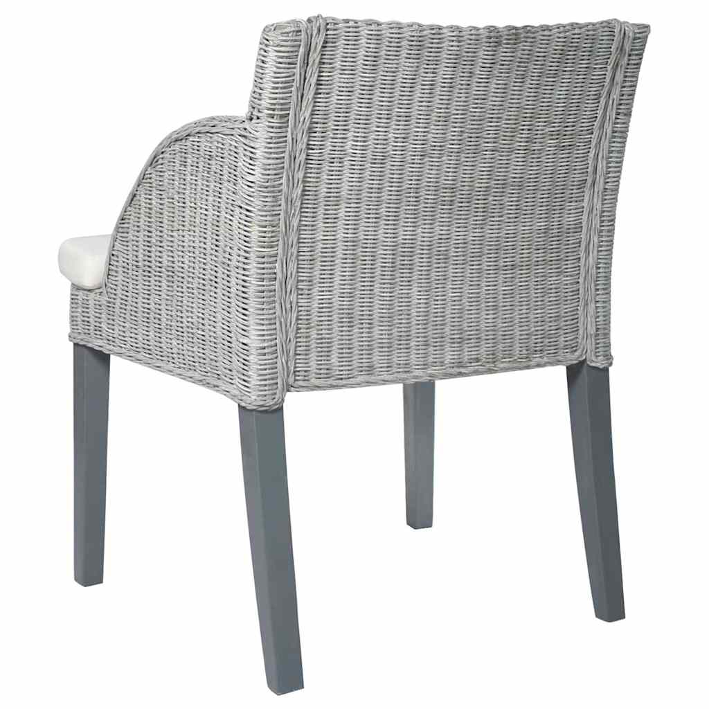 Sillas de comedor con cojines 2 unidades ratán natural gris