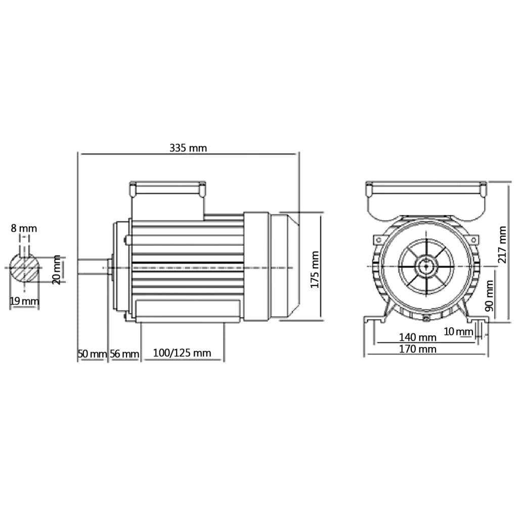 Motor eléctrico monofásico aluminio 1,5kW/2HP 2 polos 2800 RPM