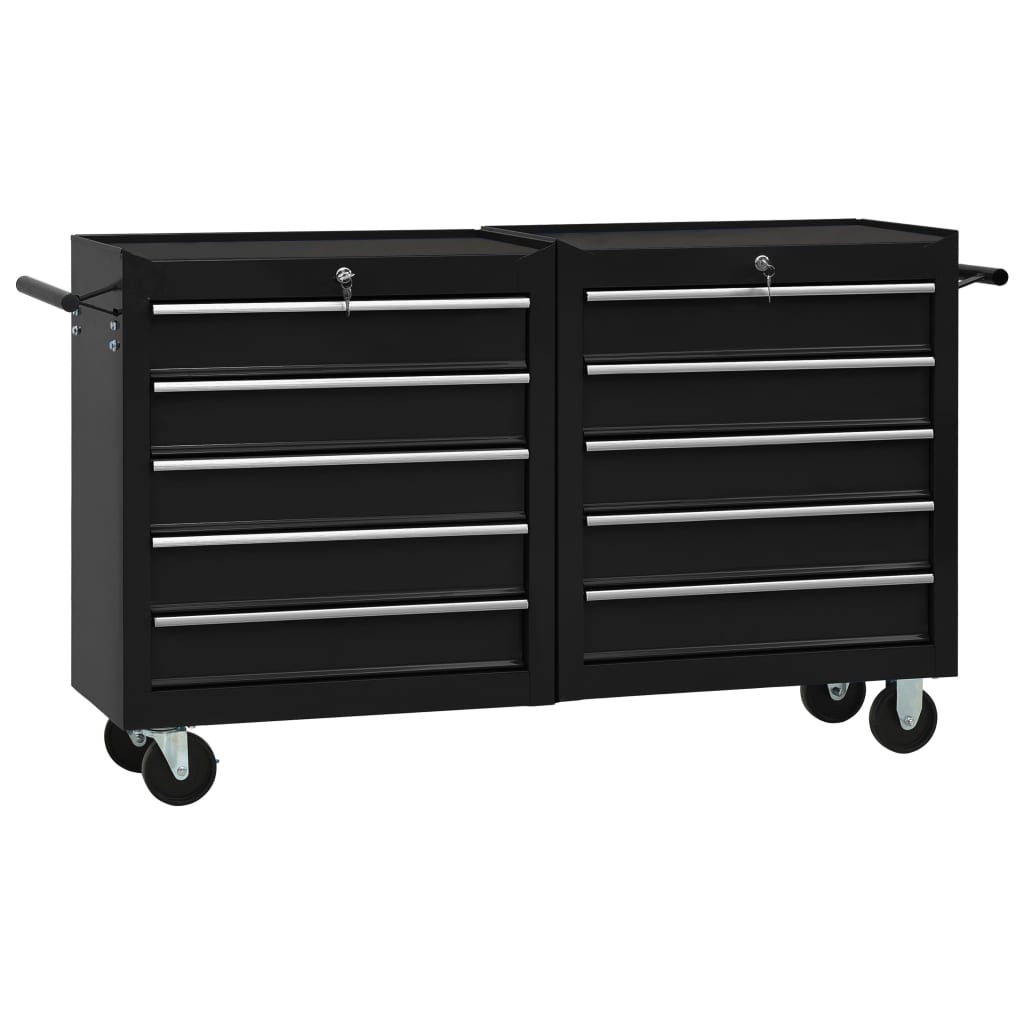 Carro para herramientas con 10 cajones acero negro