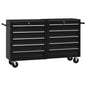 Tool cart with 10 drawers, black steel