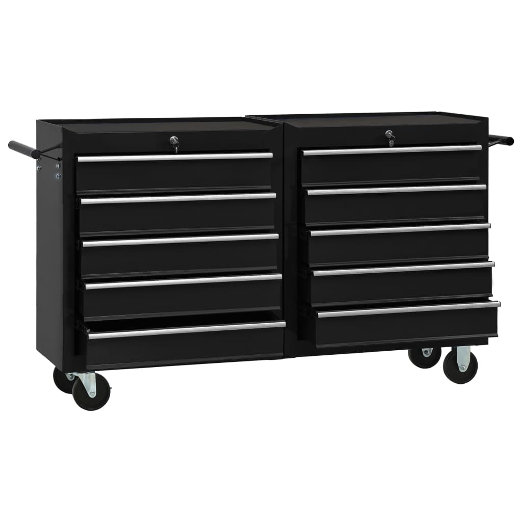 Carro para herramientas con 10 cajones acero negro