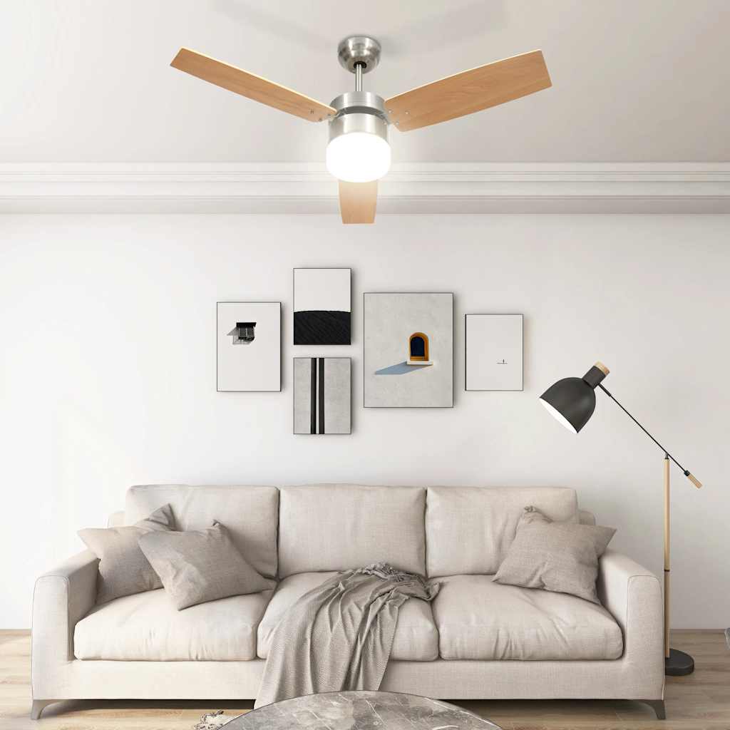 Ventilador de techo con luz con mando marrón claro 108 cm