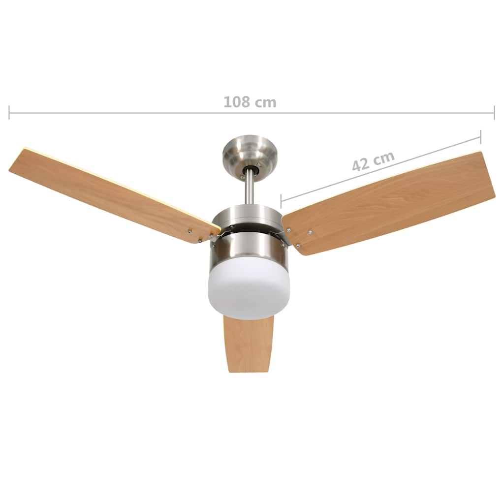 Ventilador de techo con luz con mando marrón claro 108 cm
