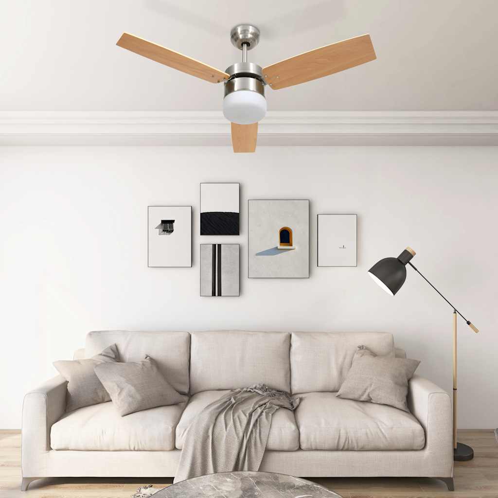 Ventilador de techo con luz con mando marrón claro 108 cm