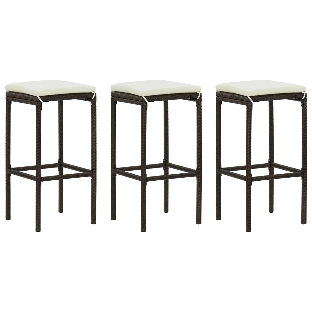 Kitchen stools with cushions 3 pcs poly rattan grey