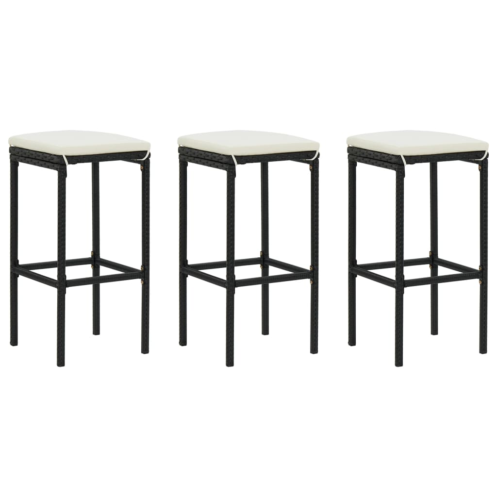 Kitchen stools with cushions 3 pcs poly rattan grey