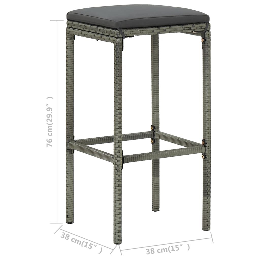 Taburetes de cocina con cojines 3 uds ratán sintético gris