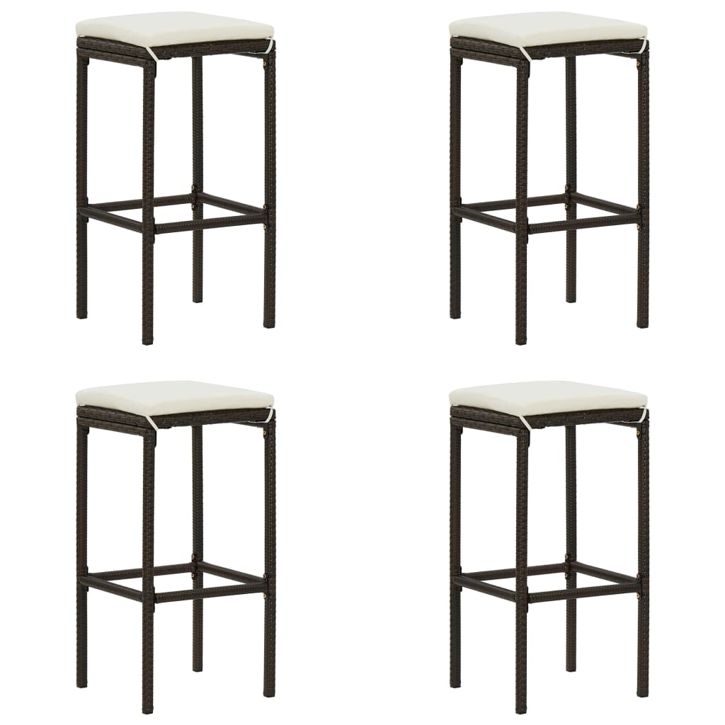 Bar stools with cushions 4 pcs poly rattan grey