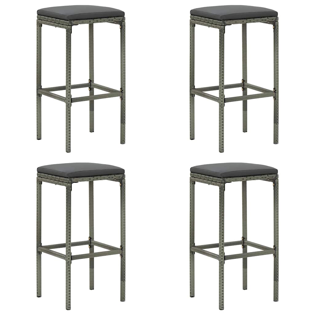Taburetes altos con cojines 4 uds ratán sintético gris