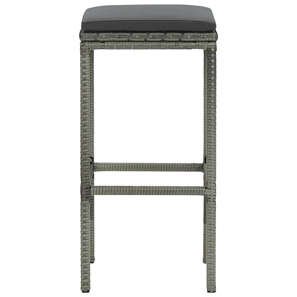 Taburetes altos con cojines 4 uds ratán sintético gris