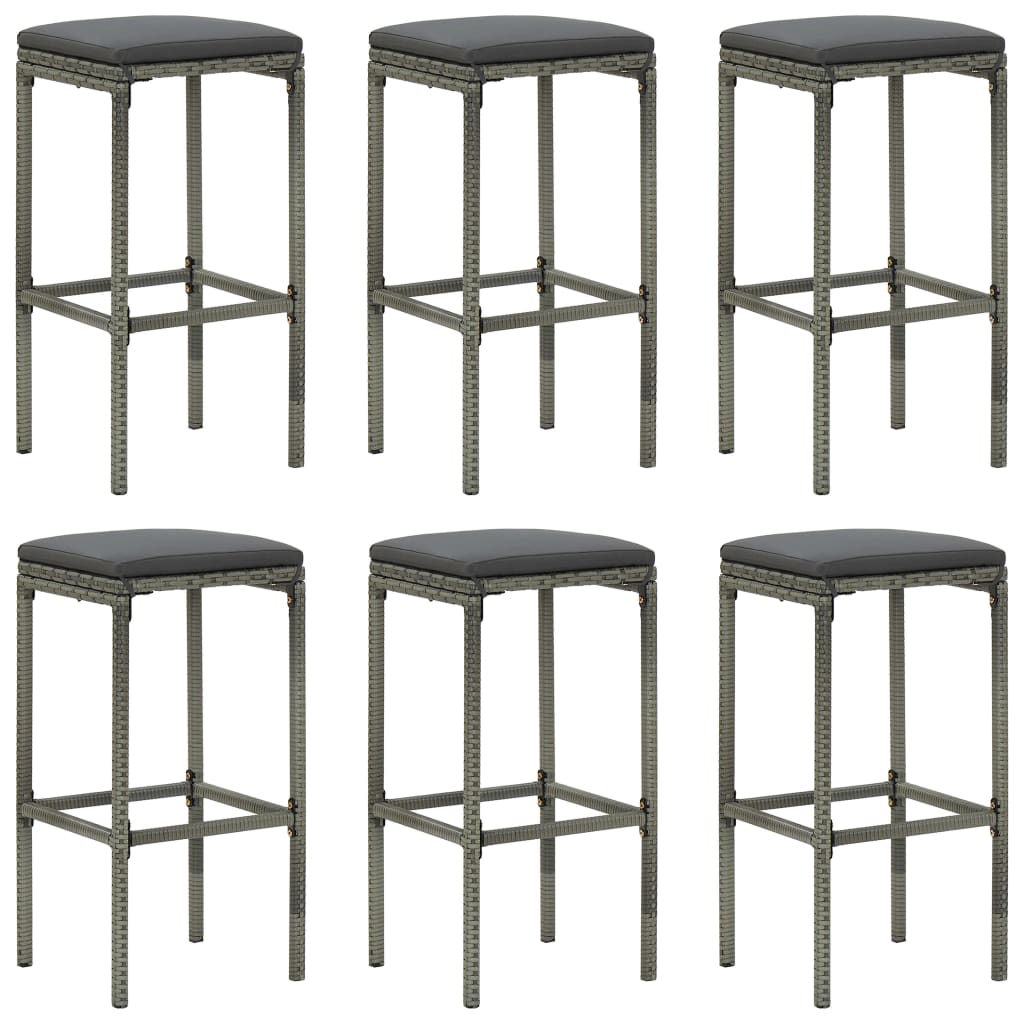 Taburetes de cocina con cojines 6 uds ratán sintético marrón