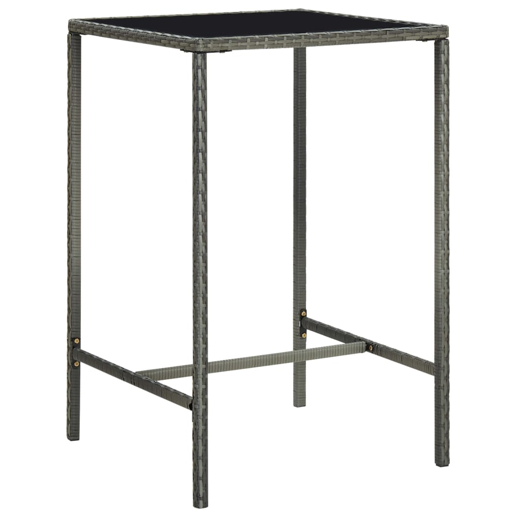 Mesa alta de jardín ratán sintético y vidrio gris 130x60x110cm