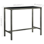 Mesa alta de jardín ratán sintético y vidrio gris 130x60x110cm