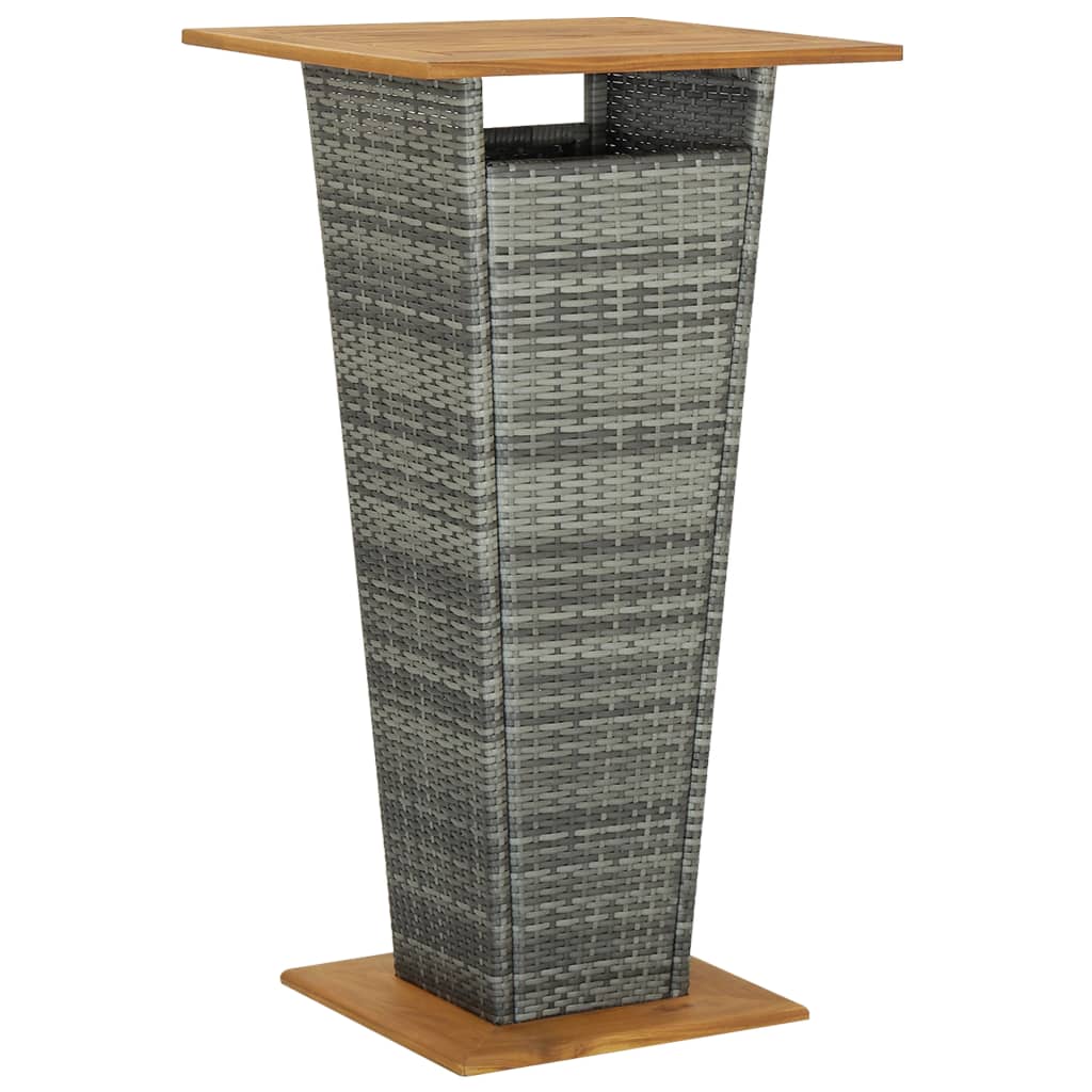 Mesa alta de jardín ratán sintético y vidrio gris 130x60x110cm