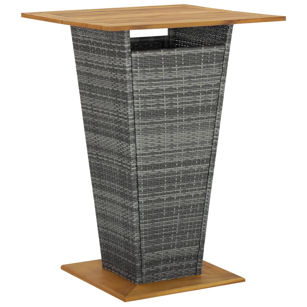 Mesa alta de jardín ratán sintético y vidrio gris 130x60x110cm