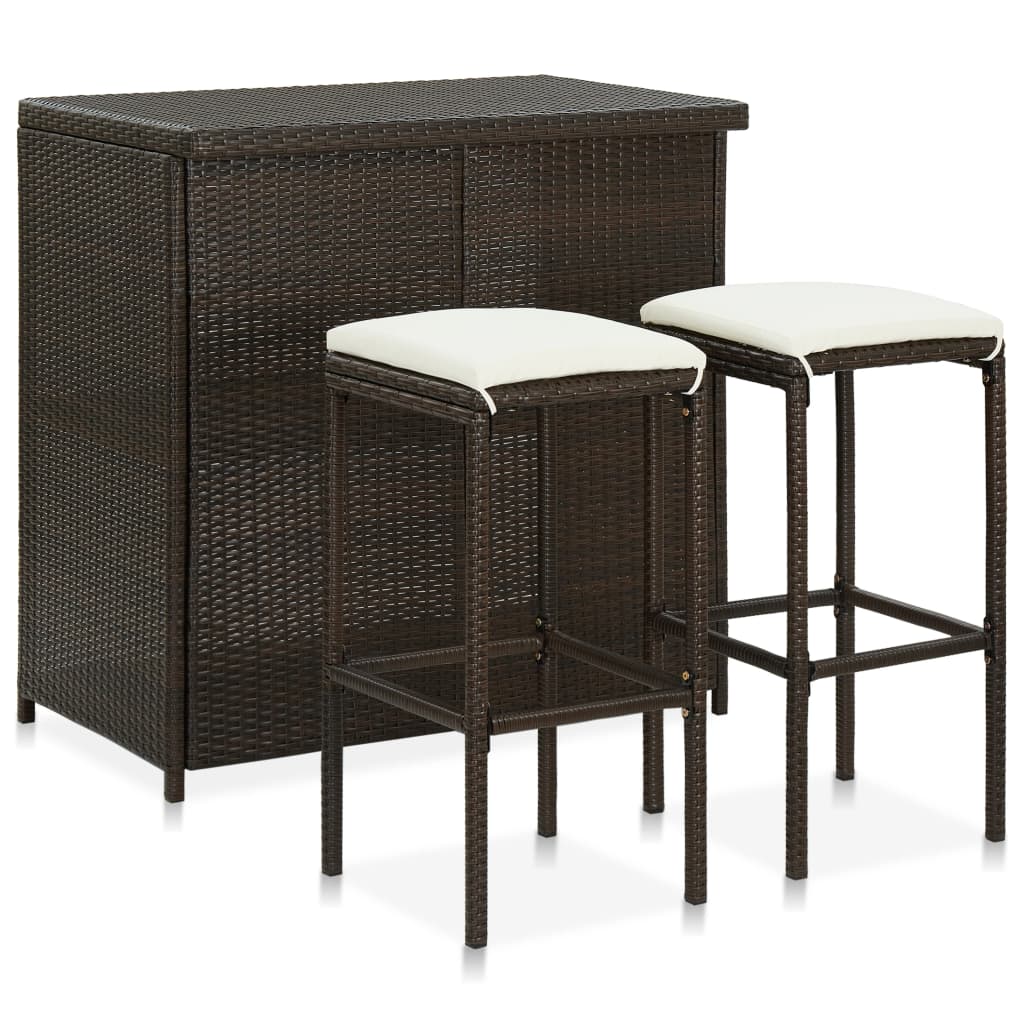 Set de mesa y sillas de bar jardín 3 pzas ratán sintético gris