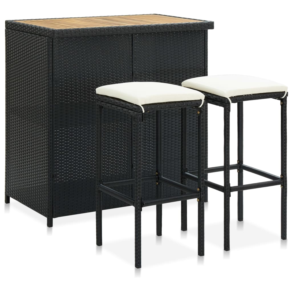 Set de mesa y sillas de bar jardín 3 pzas ratán sintético gris