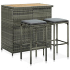 Set de mesa y sillas de bar jardín 3 pzas ratán sintético gris