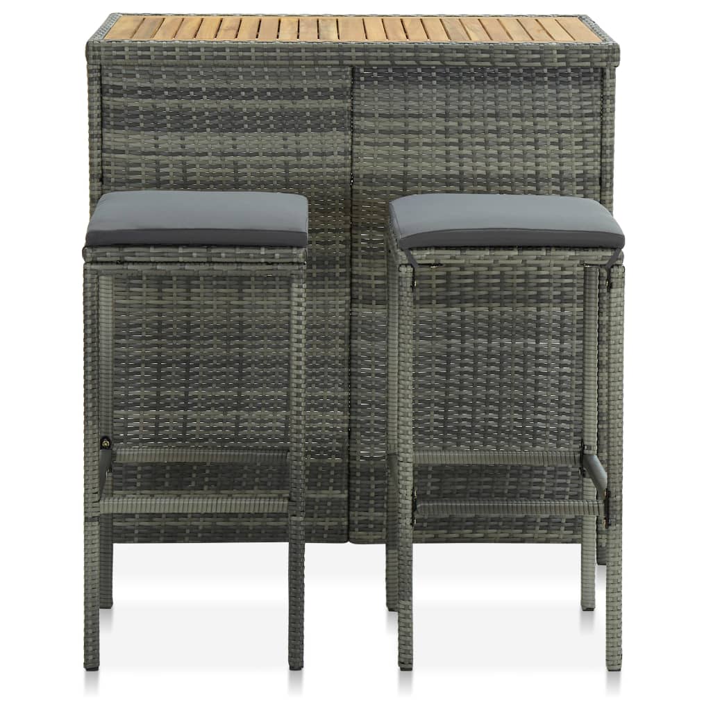 Set de mesa y sillas de bar jardín 3 pzas ratán sintético gris