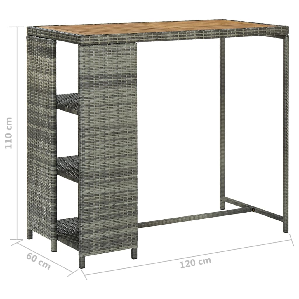 Mesa bar estante almacenaje 120x60x110 cm ratán sintético gris