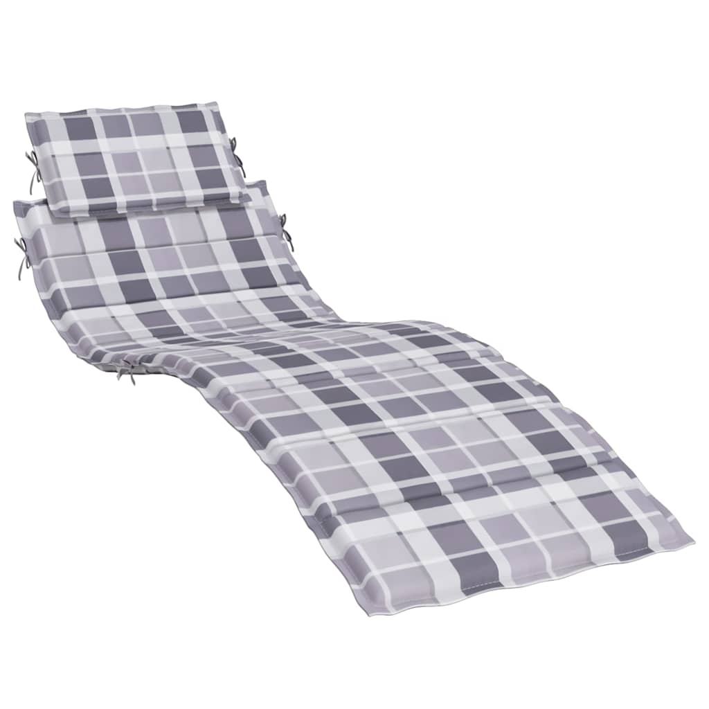 Cojín de tumbona de tela Oxford a cuadros gris 186x58x4 cm