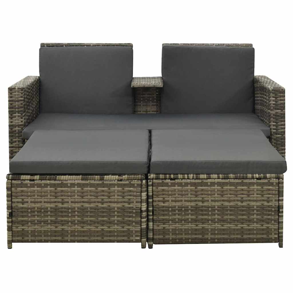 Set de muebles de jardín 3 pzas y cojines ratán sintético gris