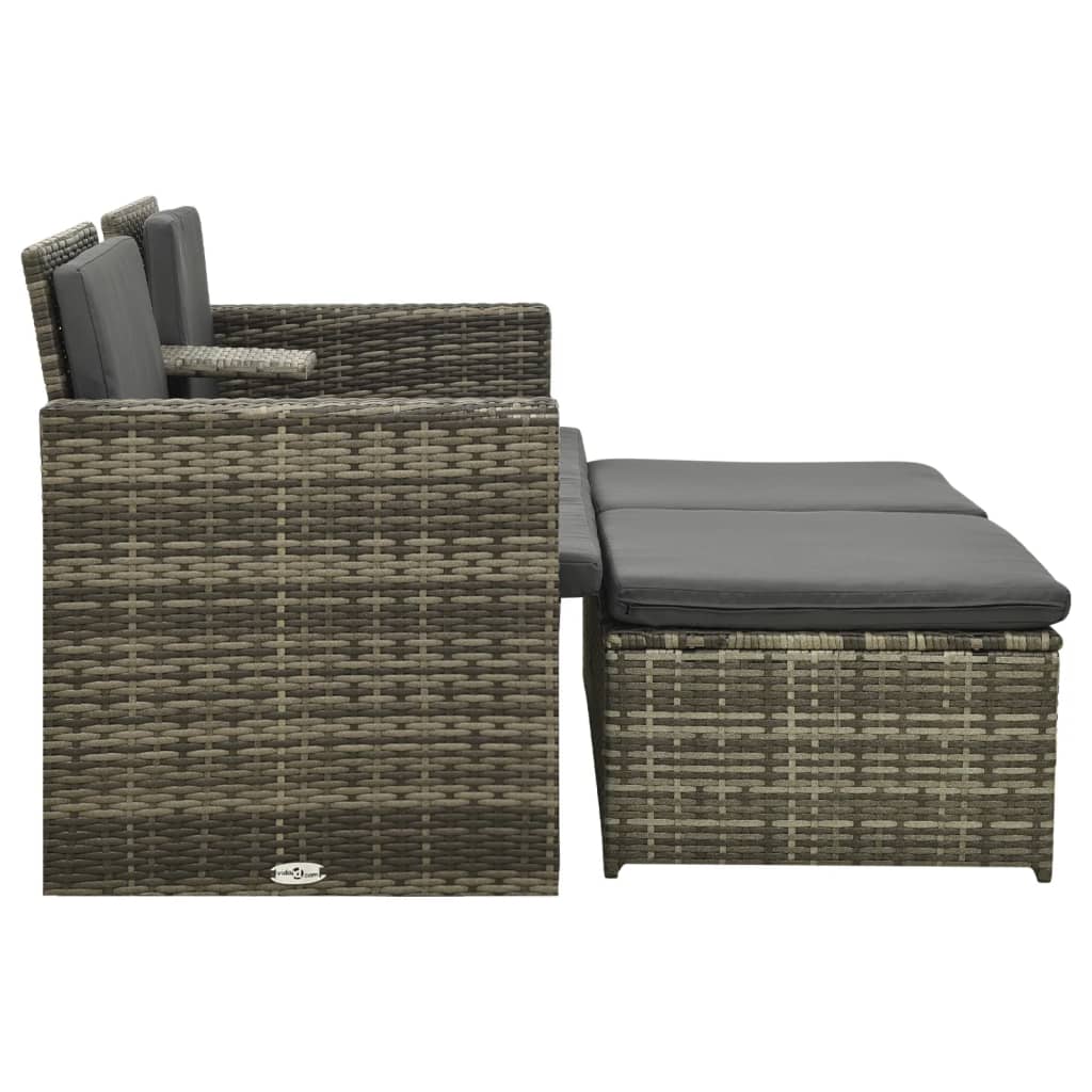 Set de muebles de jardín 3 pzas y cojines ratán sintético gris