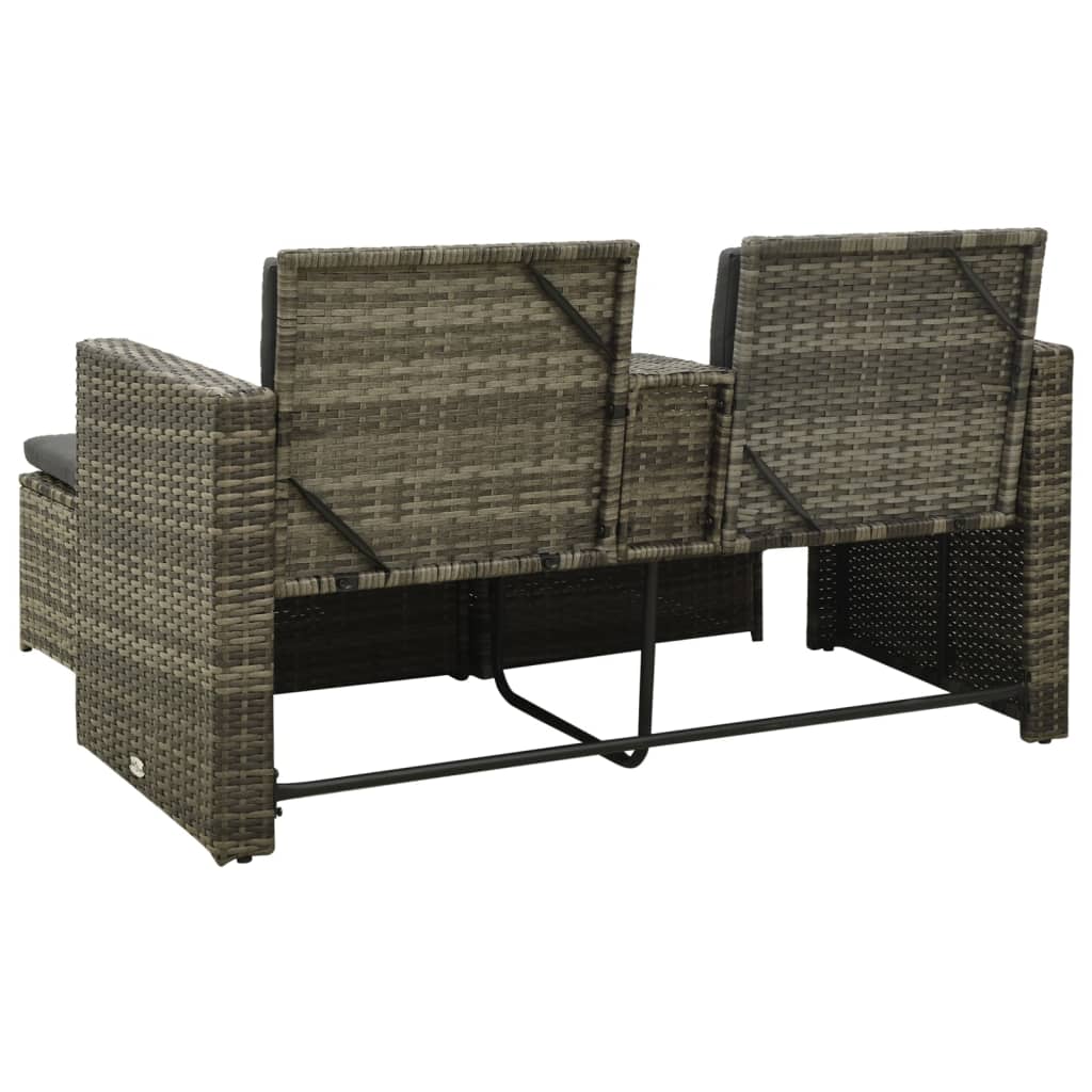 Set de muebles de jardín 3 pzas y cojines ratán sintético gris