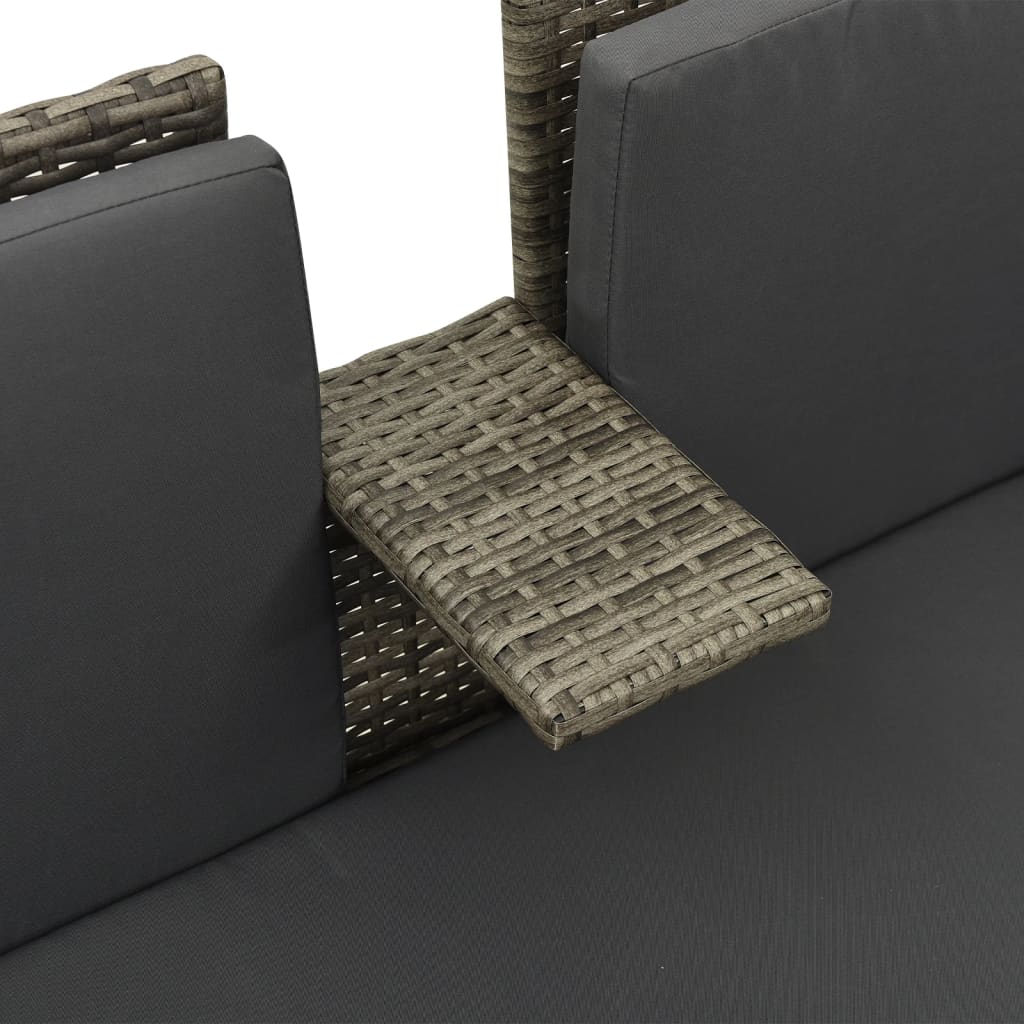 Set de muebles de jardín 3 pzas y cojines ratán sintético gris