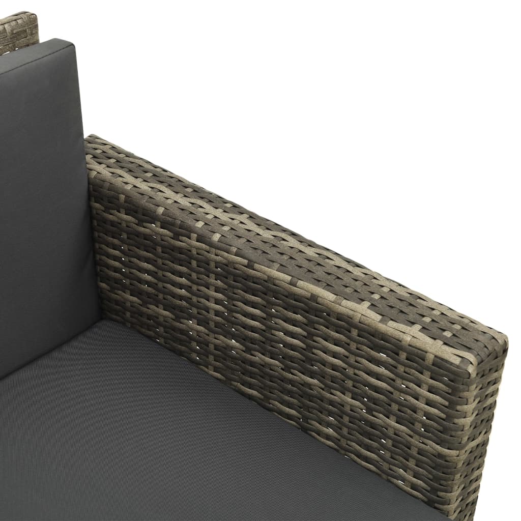 Set de muebles de jardín 3 pzas y cojines ratán sintético gris