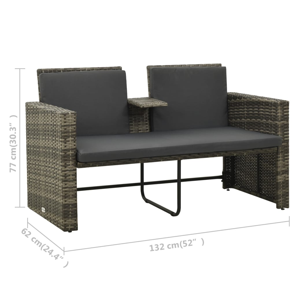 Set de muebles de jardín 3 pzas y cojines ratán sintético gris