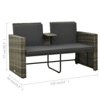Set de muebles de jardín 3 pzas y cojines ratán sintético gris