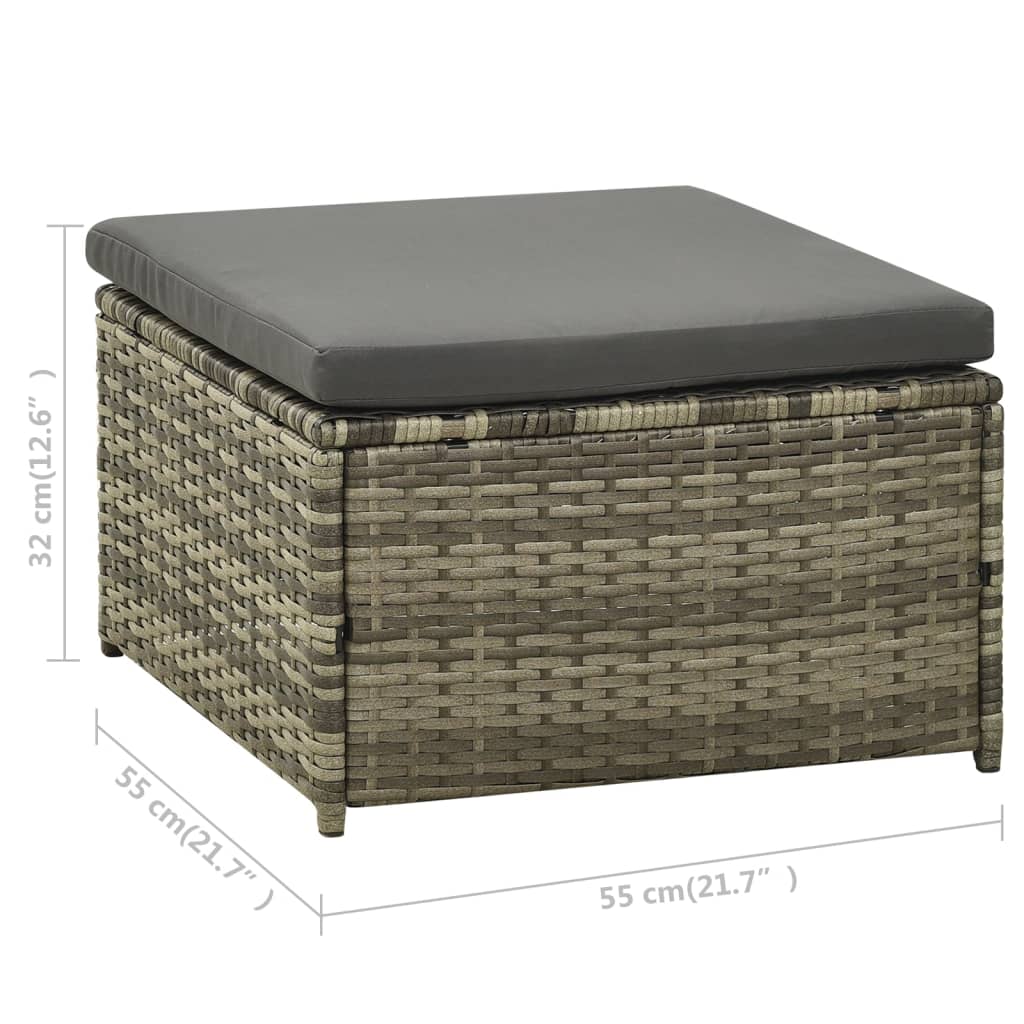 Set de muebles de jardín 3 pzas y cojines ratán sintético gris