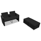 Set de muebles de jardín 3 pzas y cojines ratán sintético negro