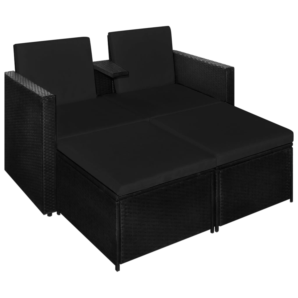 Set de muebles de jardín 3 pzas y cojines ratán sintético negro