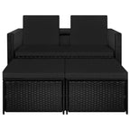 Set de muebles de jardín 3 pzas y cojines ratán sintético negro