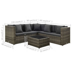 Set de muebles de jardín 4 pzas y cojines ratán sintético gris