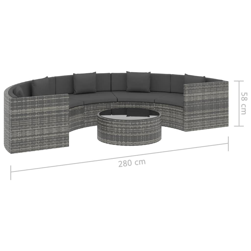 Set de muebles de jardín 6 pzas y cojines ratán sintético gris