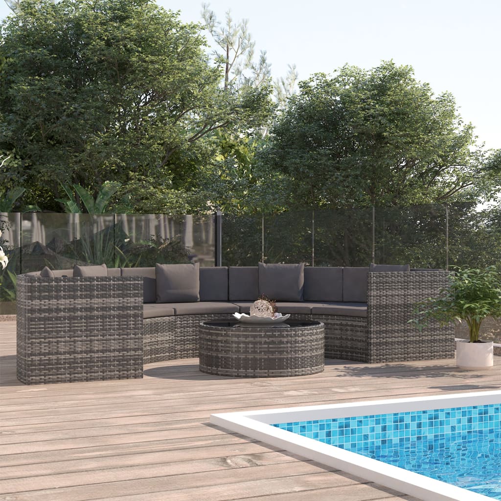 Set de muebles de jardín 6 pzas y cojines ratán sintético gris