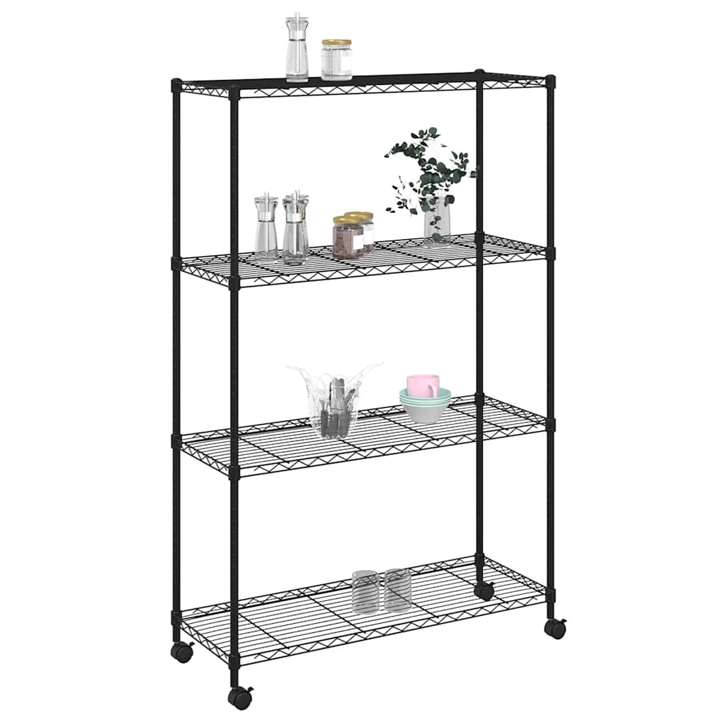 Estante almacenaje 4 niveles ruedas 90x35x142cm negro 200kg
