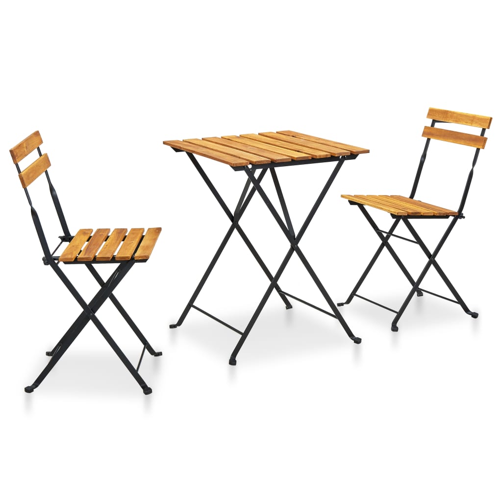 Mesa y sillas bistró plegables 3 pzas madera maciza de acacia