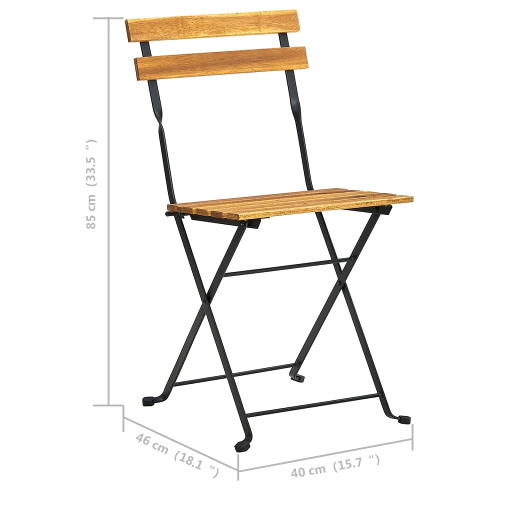 Mesa y sillas bistró plegables 3 pzas madera maciza de acacia