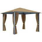 Cenador con cortina gris taupe aluminio 300x300 cm