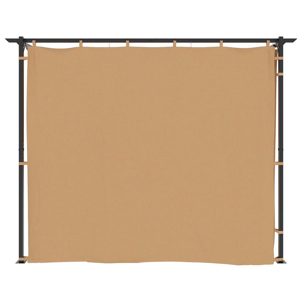Cenador con cortinas acero gris taupe 6x3 m