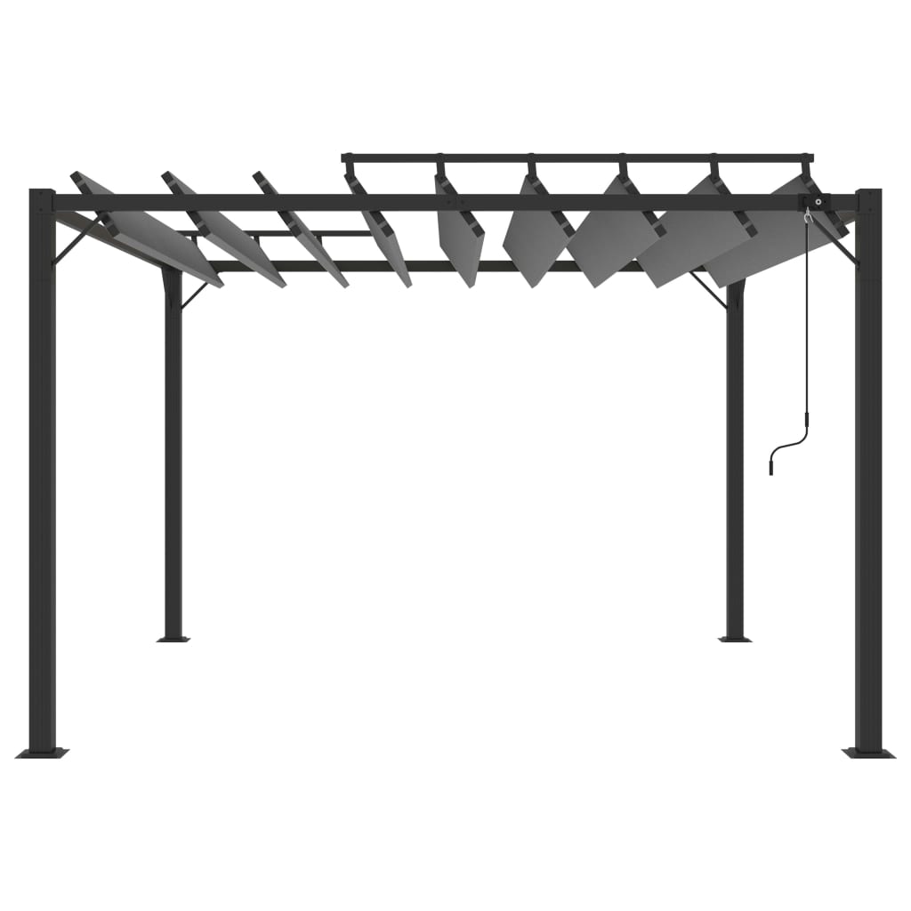 Cenador con techo de lamas tela antracita y aluminio 3x3 m