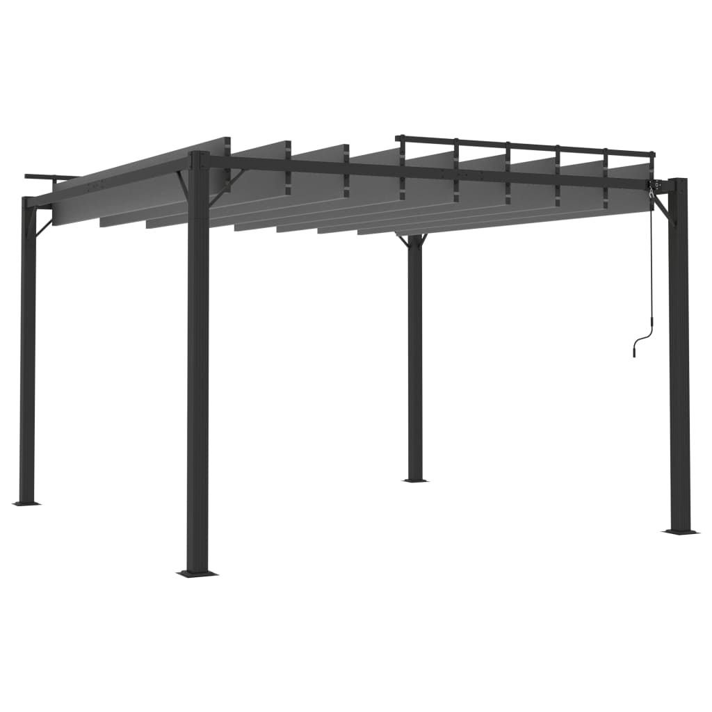 Cenador con techo de lamas tela antracita y aluminio 3x3 m